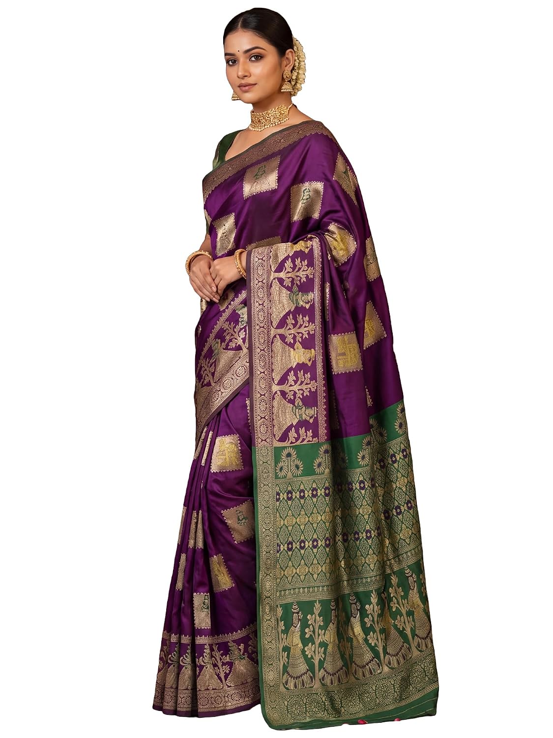 Maroon Banarasi Silk Ethnic Motif Saree - Wine