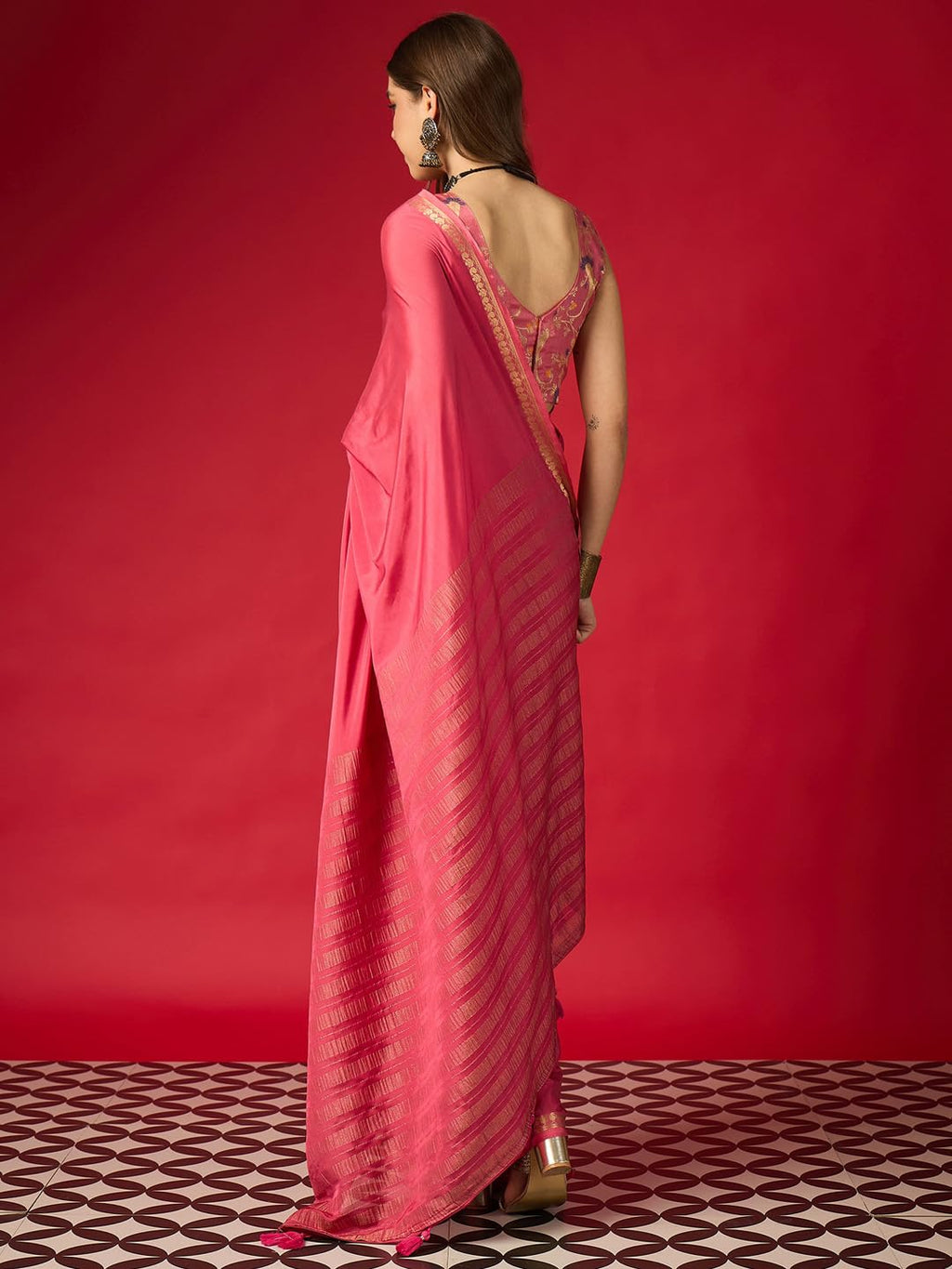Pink Cotton Paisley Saree