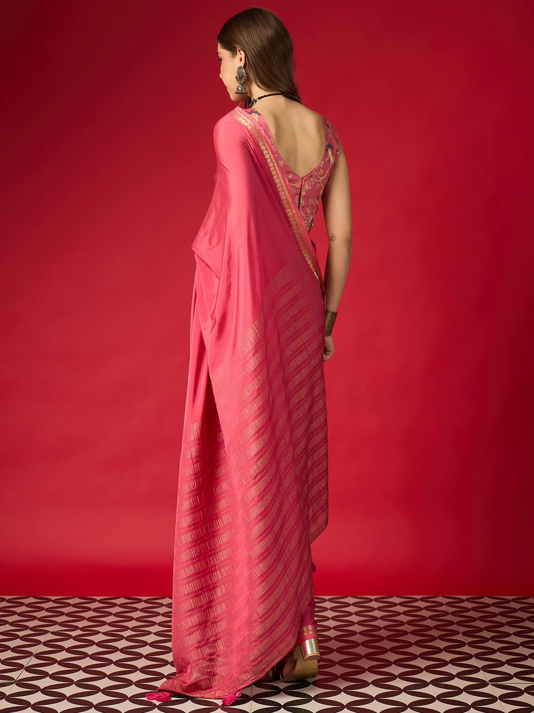 Pink Cotton Paisley Saree