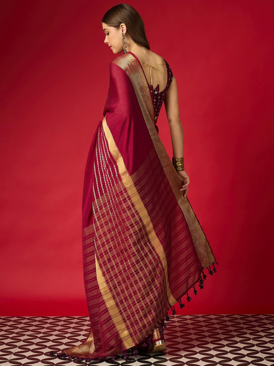 Maroon Cotton Paisley Saree