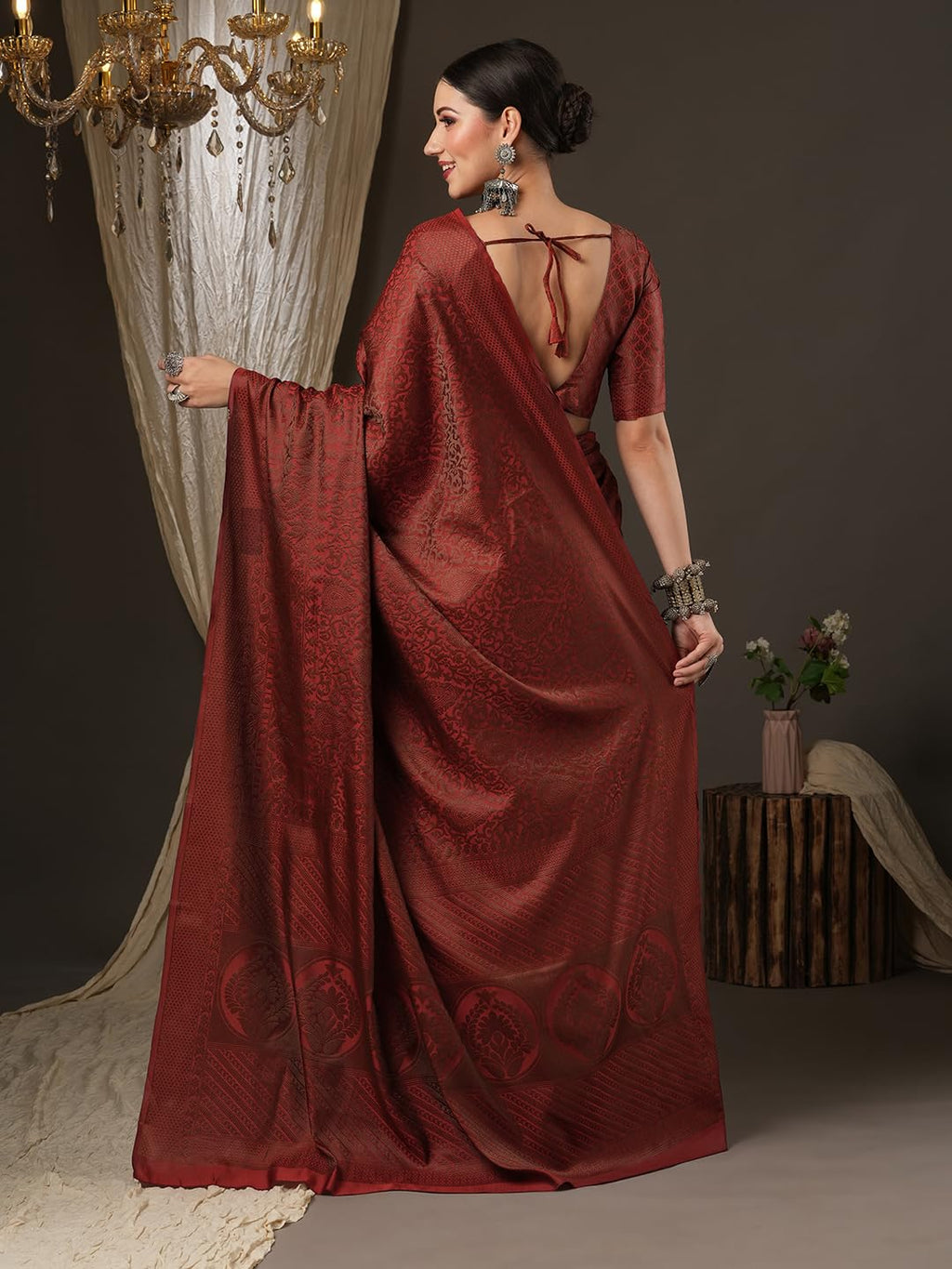 Maroon Banarasi Silk Ethnic Motif Saree