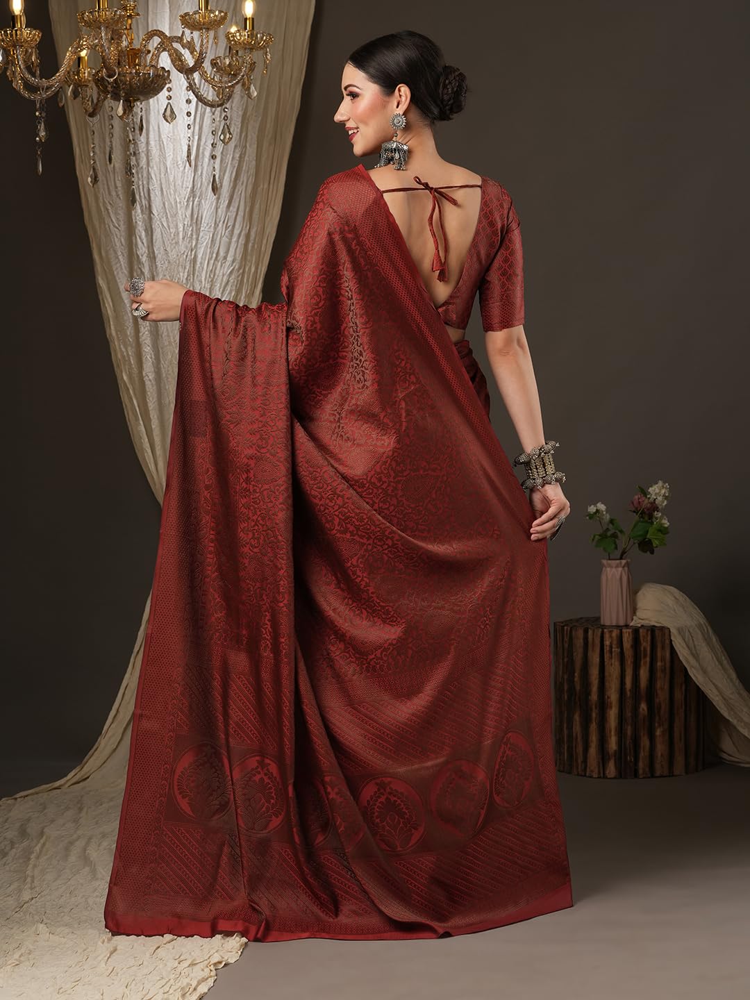 Maroon Banarasi Silk Ethnic Motif Saree