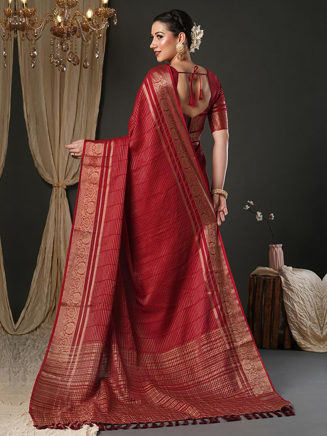 Maroon Rayon Paisley Saree