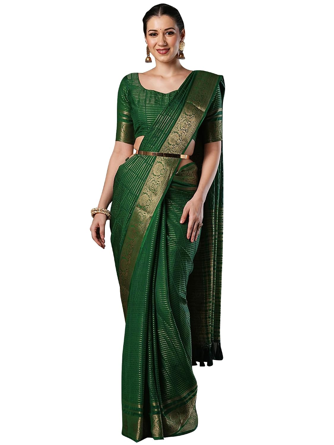 Maroon Rayon Paisley Saree - Green