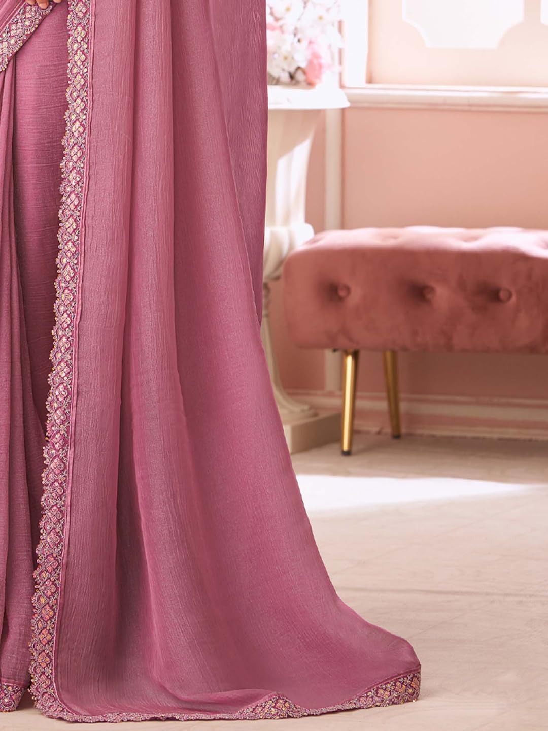 Mauve Georgette Floral Saree