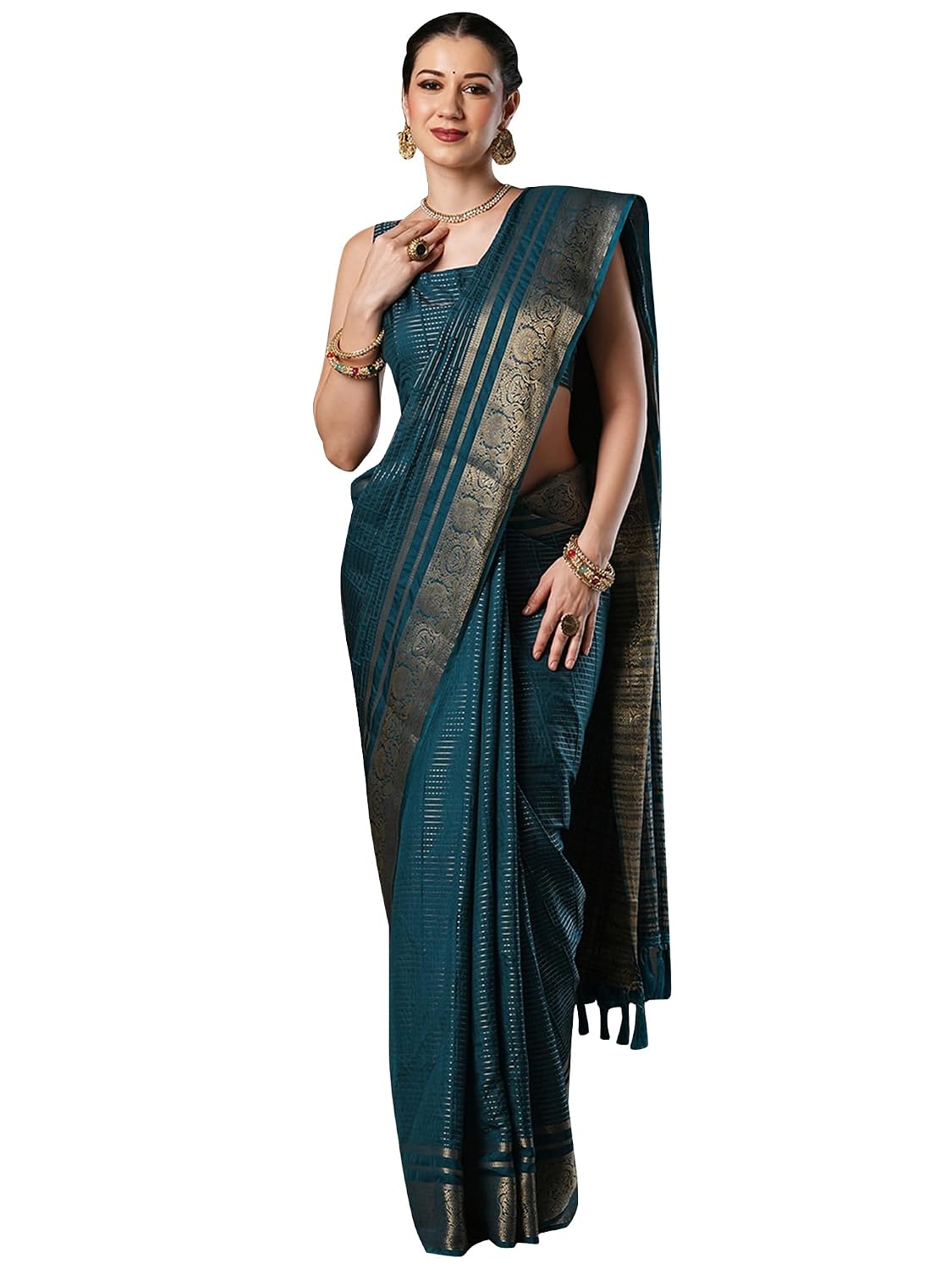 Maroon Rayon Paisley Saree - Teal Blue