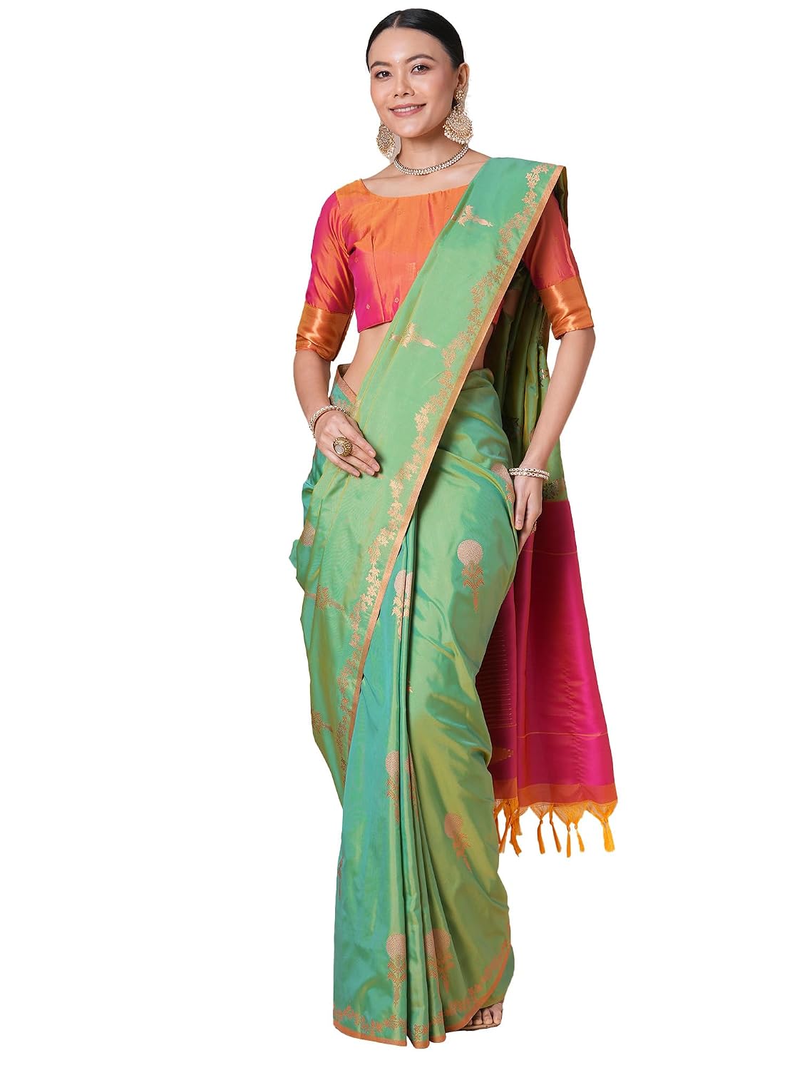 Light Green Silk Paisley Saree