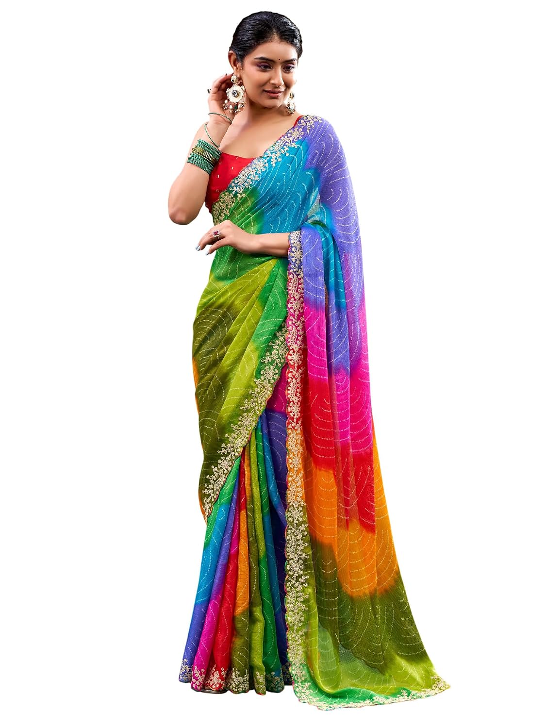 Multicolour Silk Checkered Saree - Multicolored