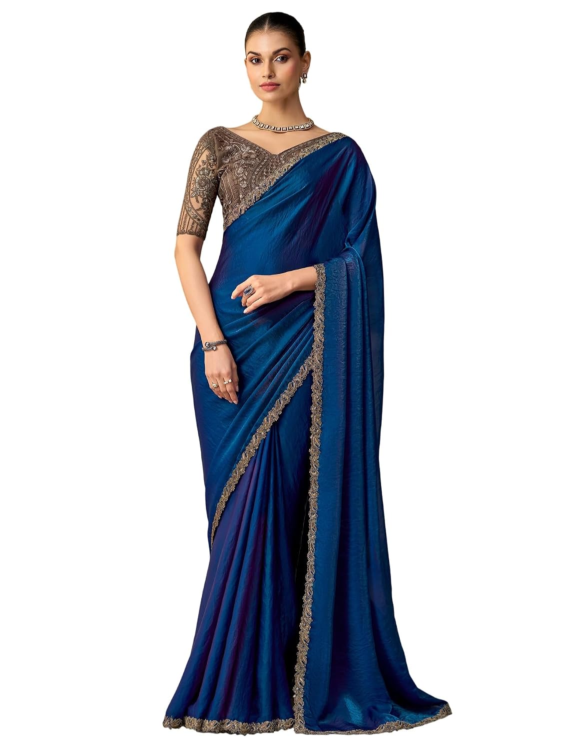 Red Chiffon Ombre Saree - Blue