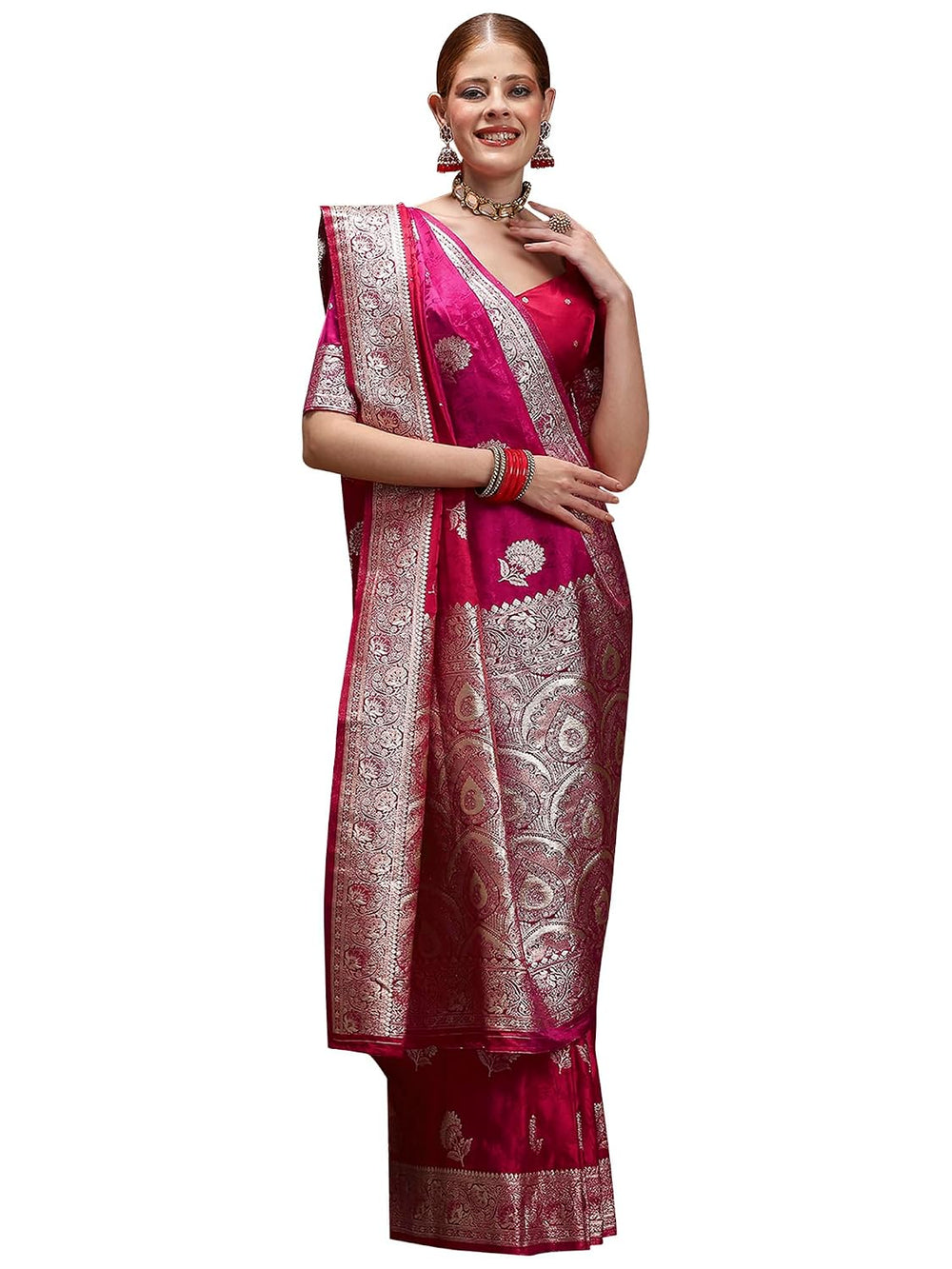 Pink Satin Floral Saree