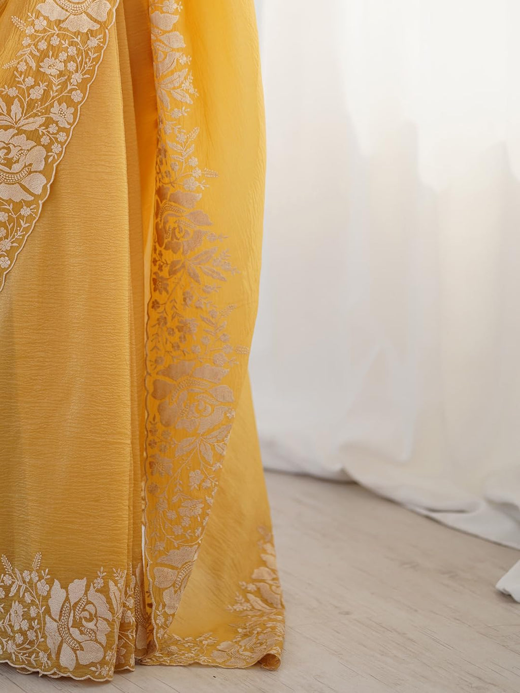 Mustard Tissue Floral Saree