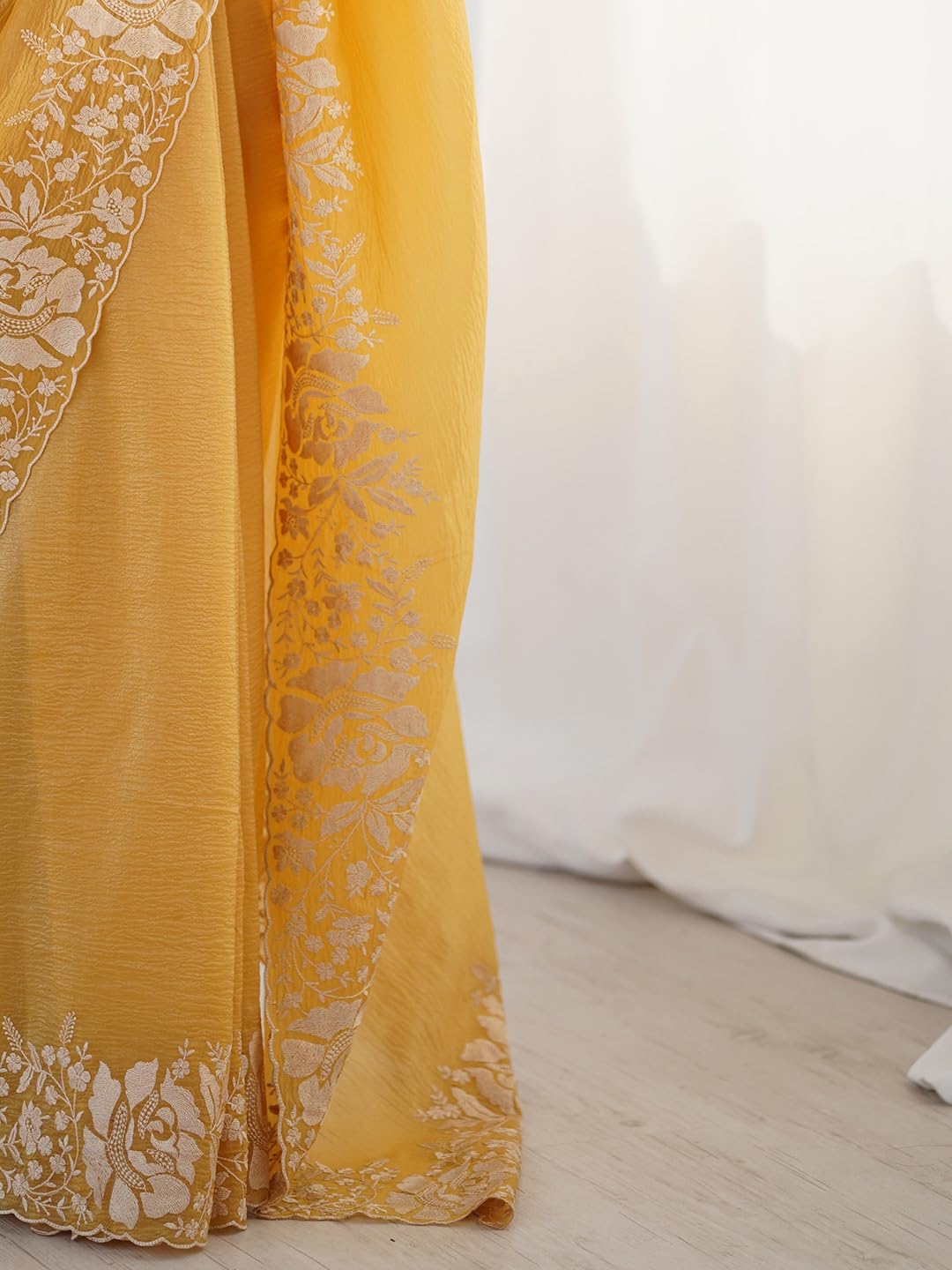Mustard Tissue Floral Saree