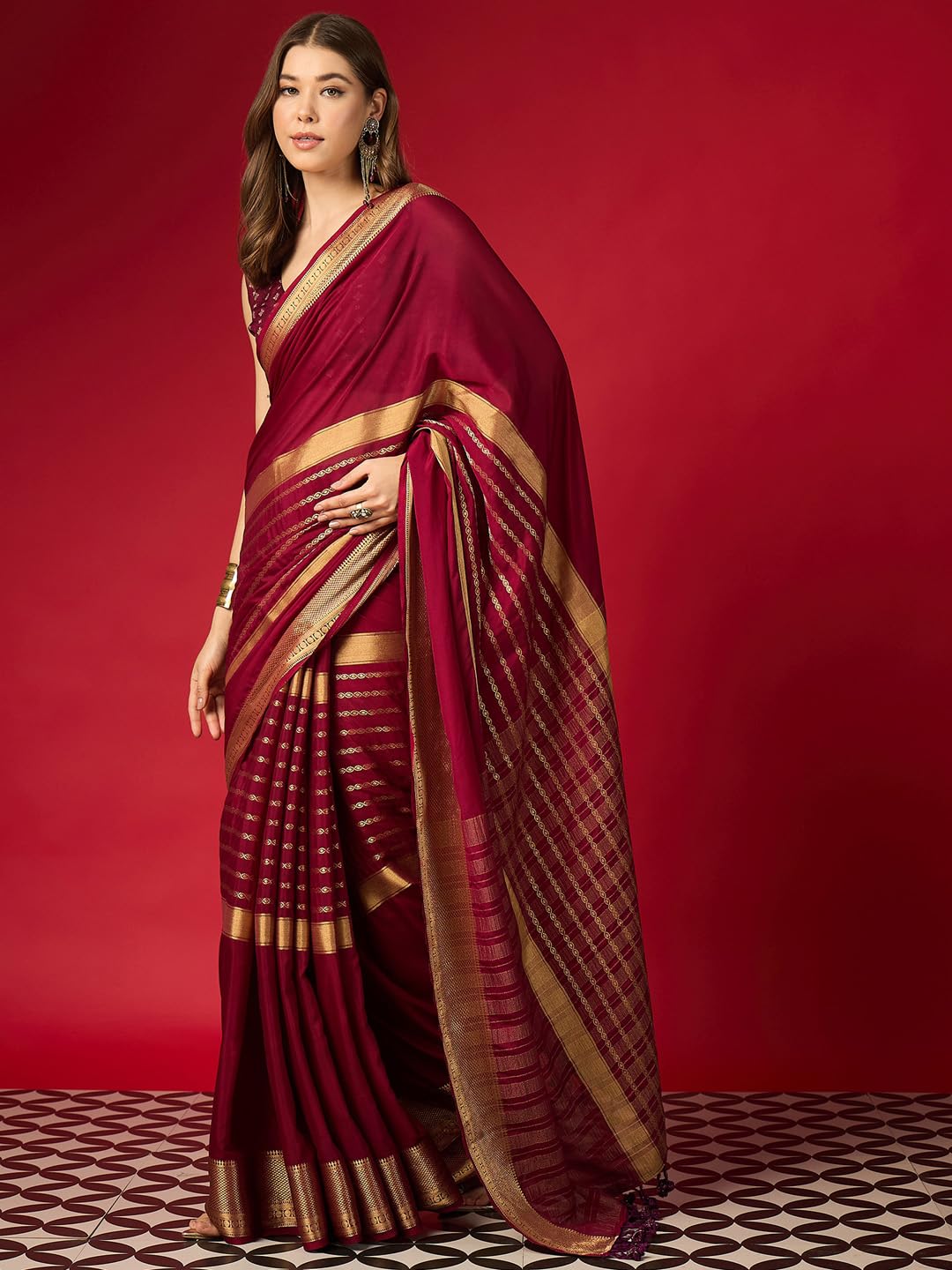Maroon Cotton Paisley Saree
