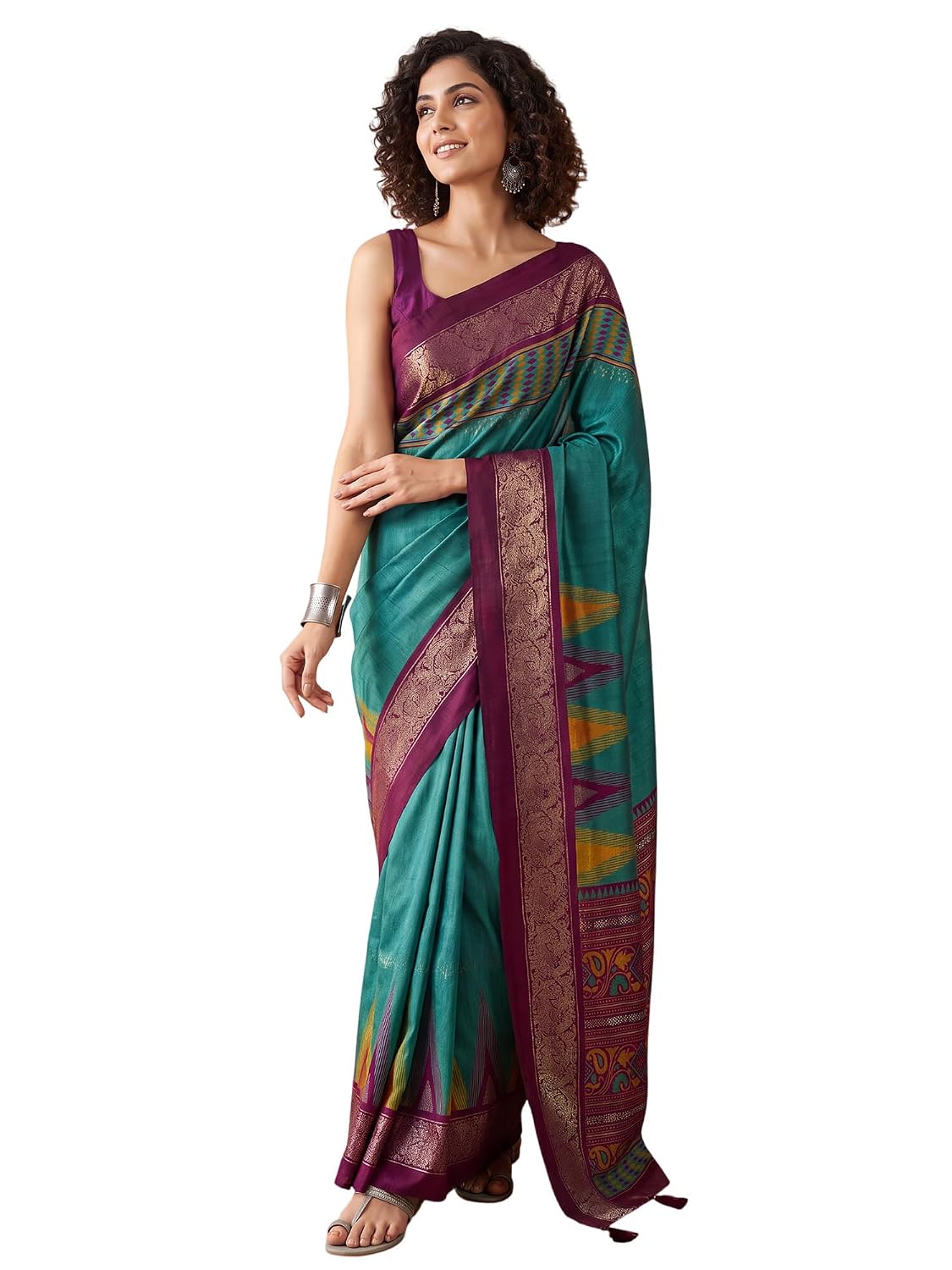 Green Tussar Silk Striped Saree - Teal Green