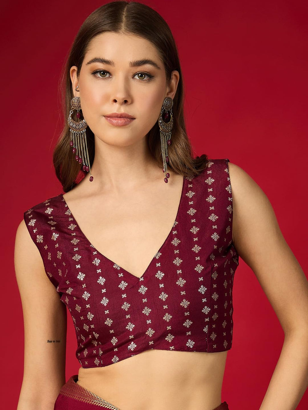 Maroon Cotton Paisley Saree