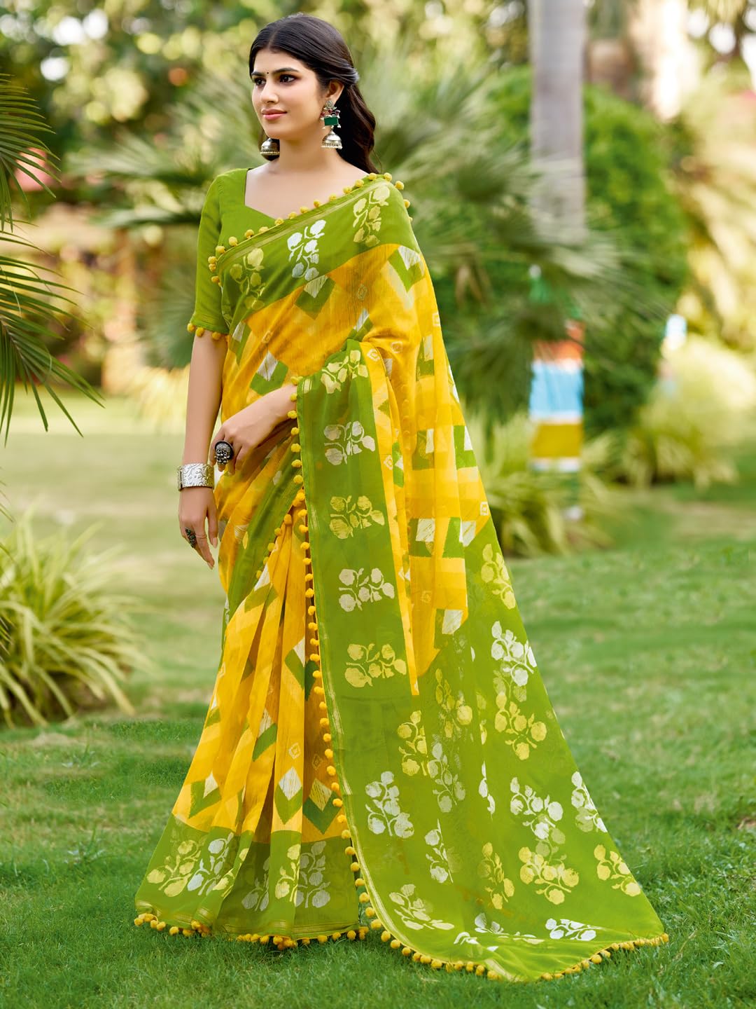 Yellow Cotton Paisley Saree