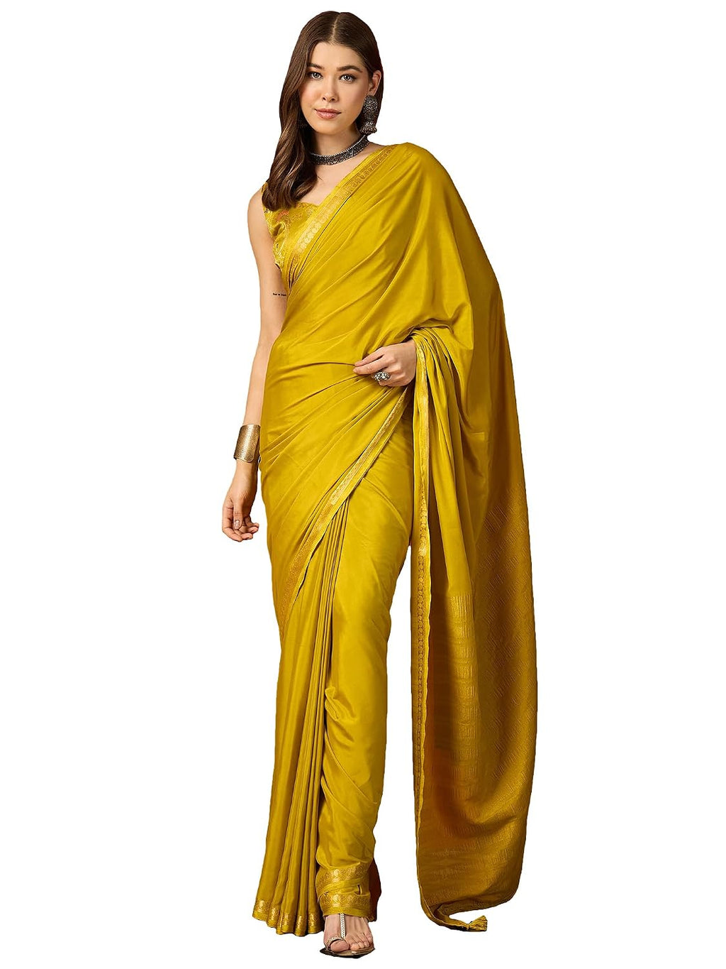 Pink Cotton Paisley Saree - Lemon Yellow