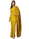 Pink Cotton Paisley Saree - Lemon Yellow