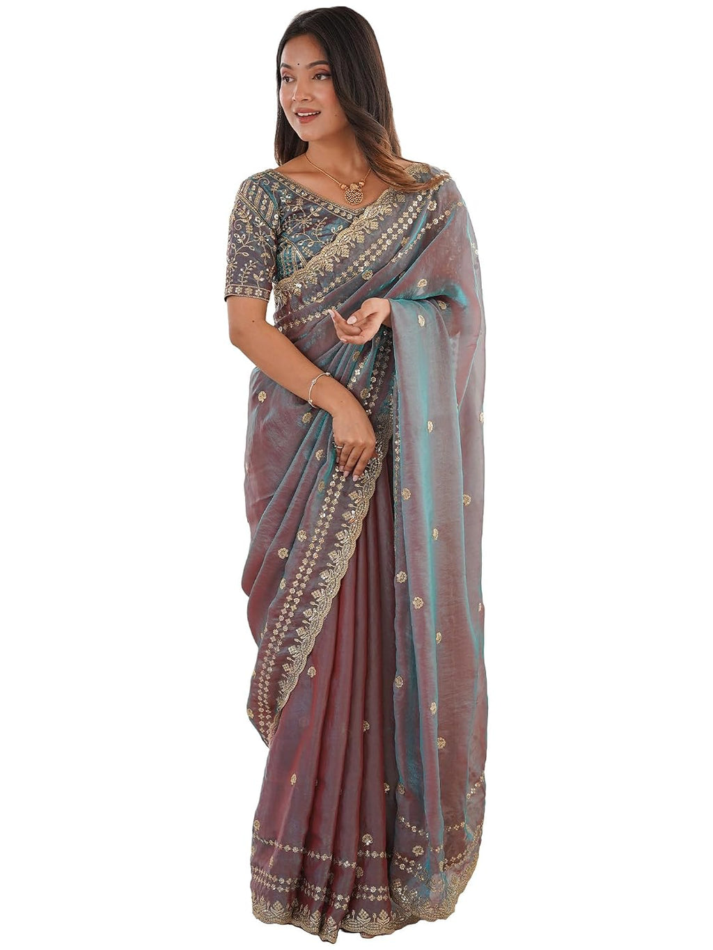 Mauve Silk Striped Saree