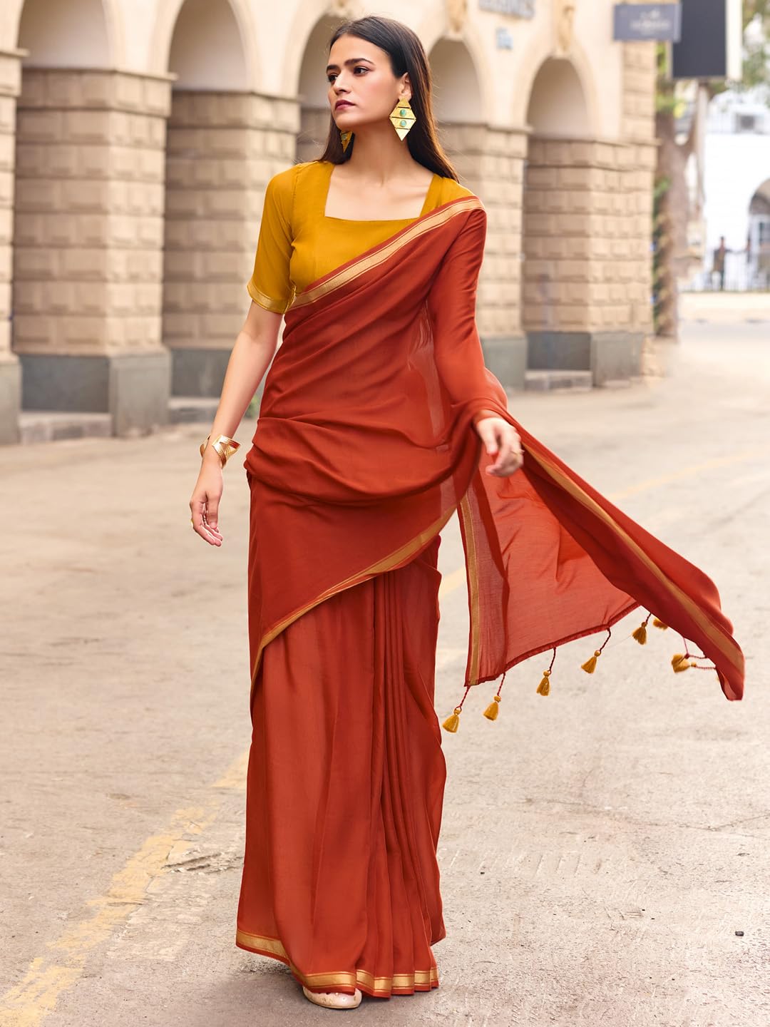 Orange Lightweight Cotton Saree, Soft Cotton Saree, office wear cotton saree Solid Saree
