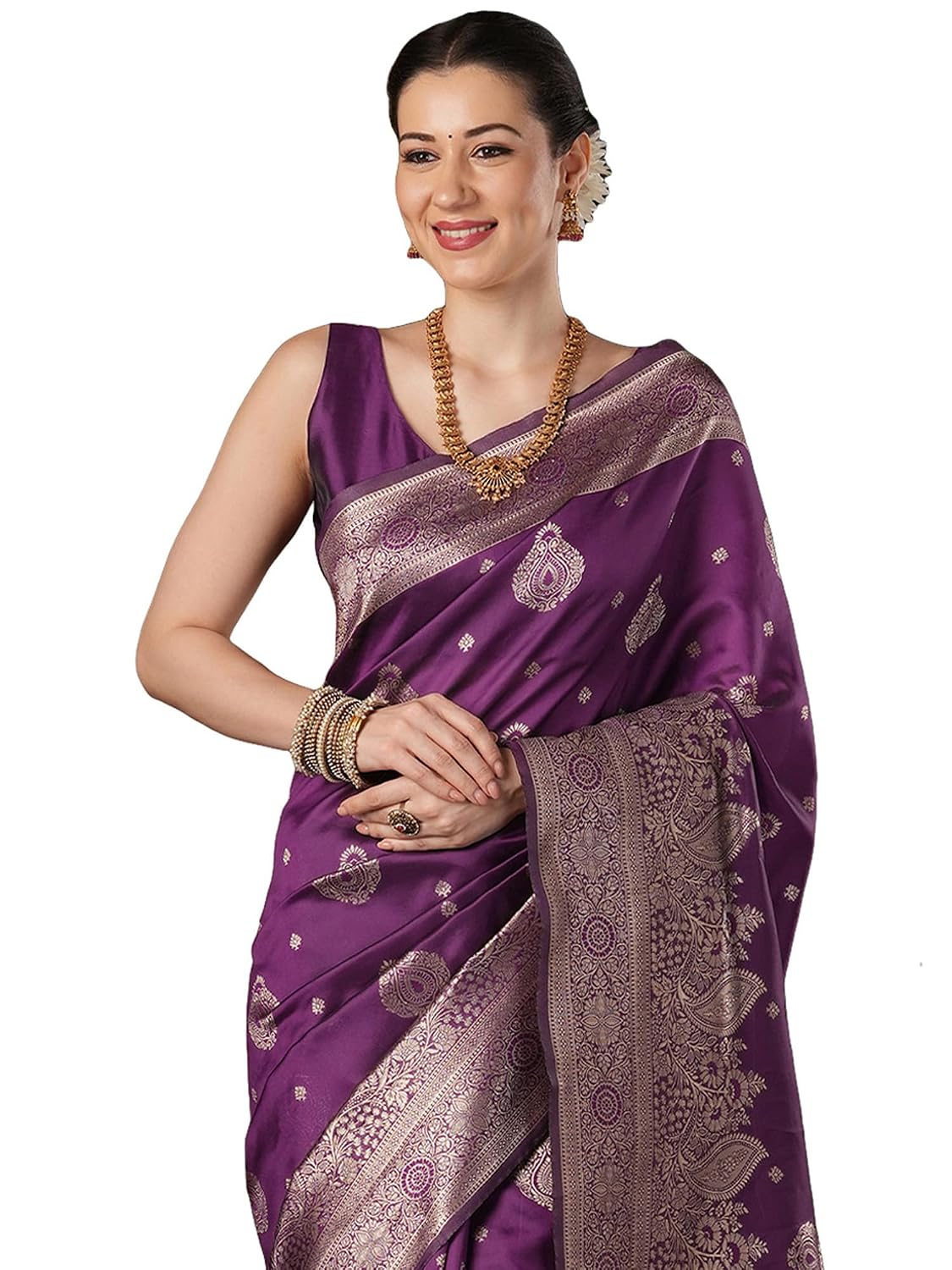 Maroon Banarasi Silk Ethnic Motif Saree - Purple