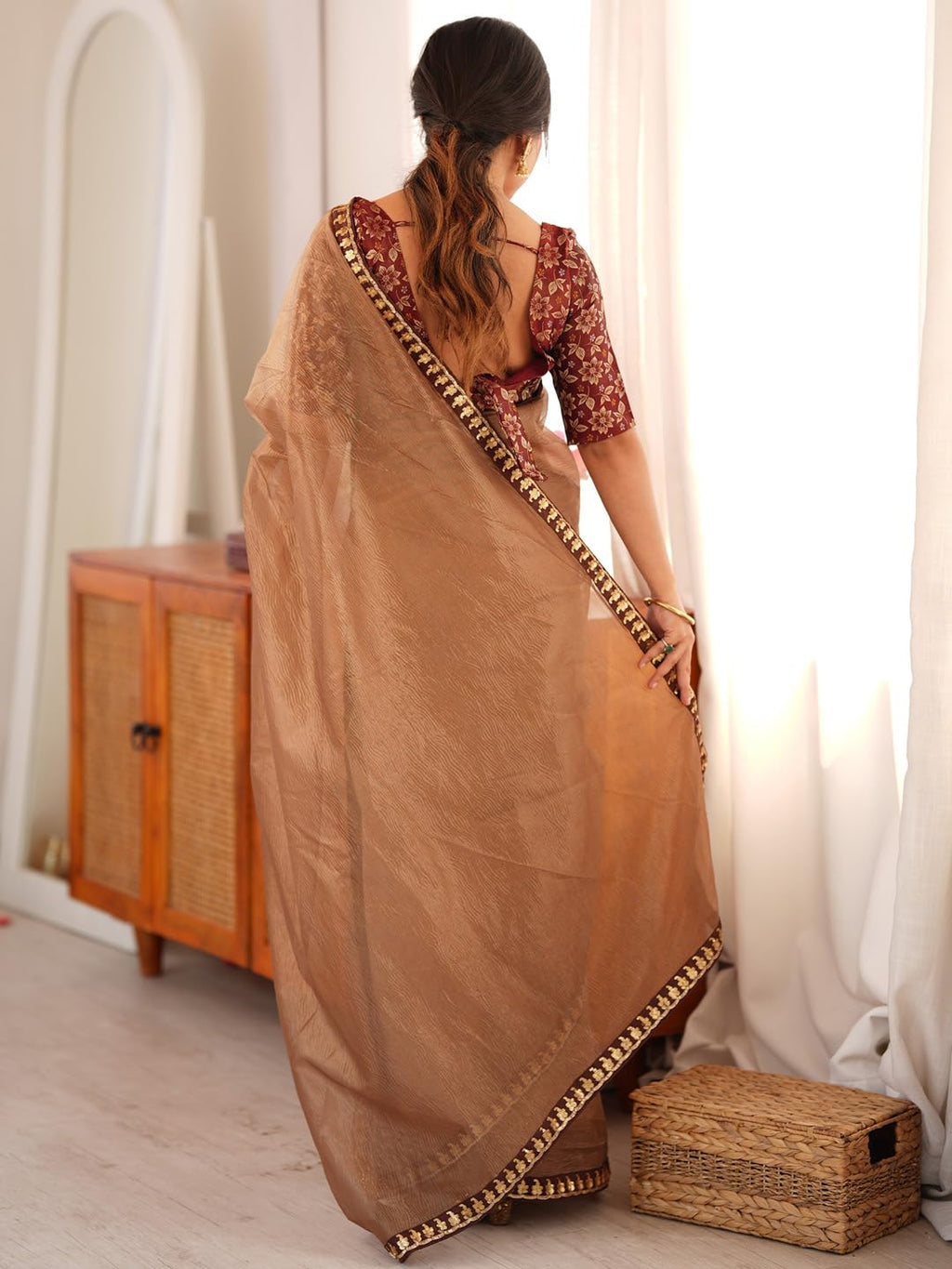 Copper Silk Checkered Saree