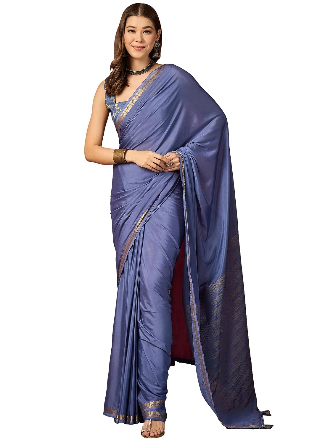 Pink Cotton Paisley Saree - Blue