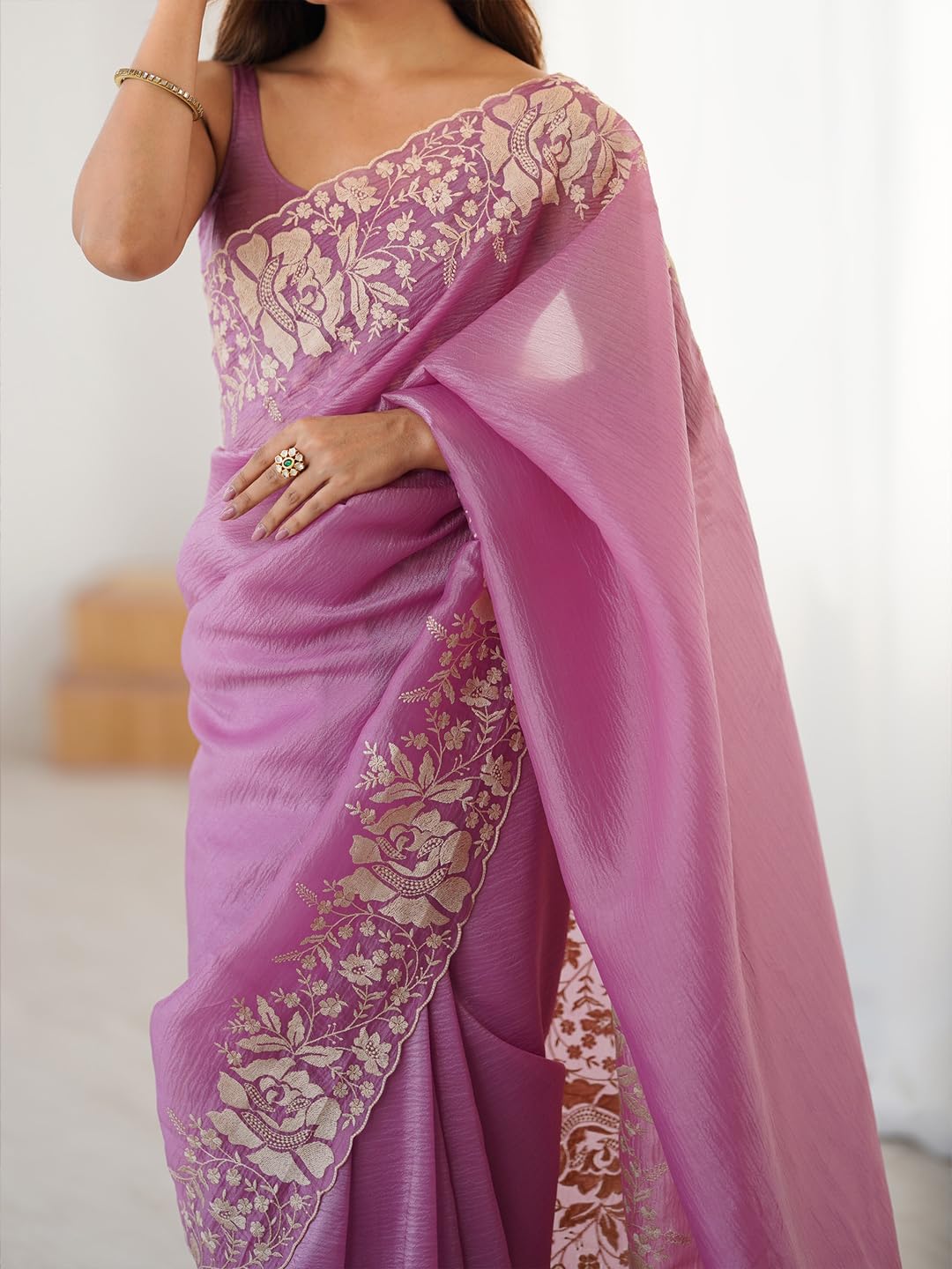 Purple Tissue Floral Saree