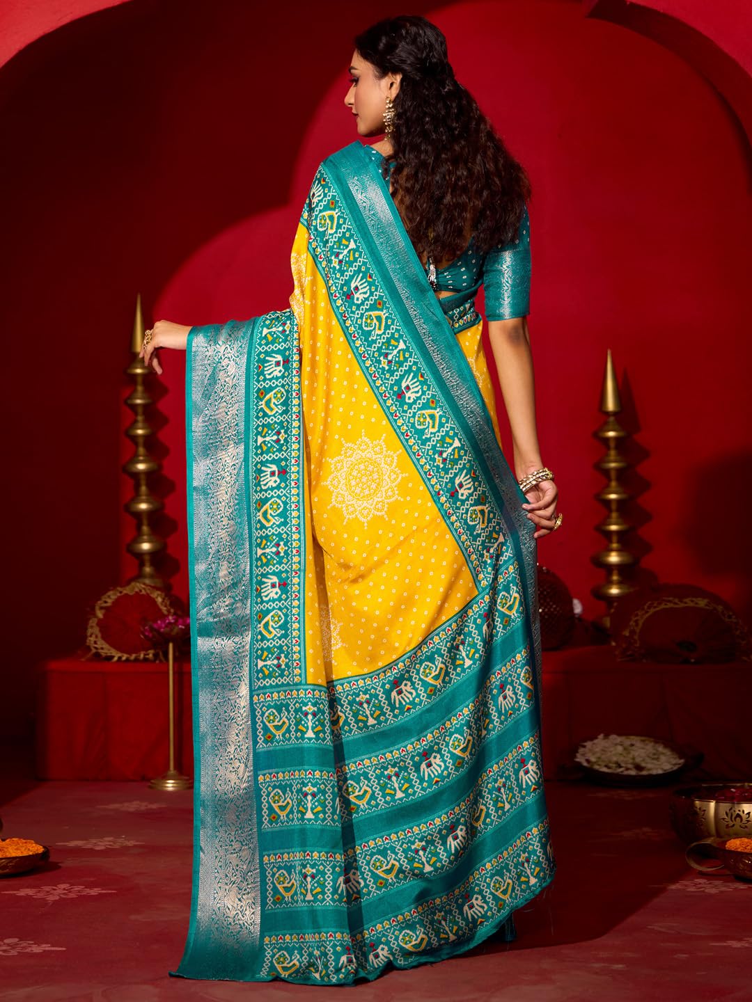 Yellow Silk Blend Polka Dots Saree