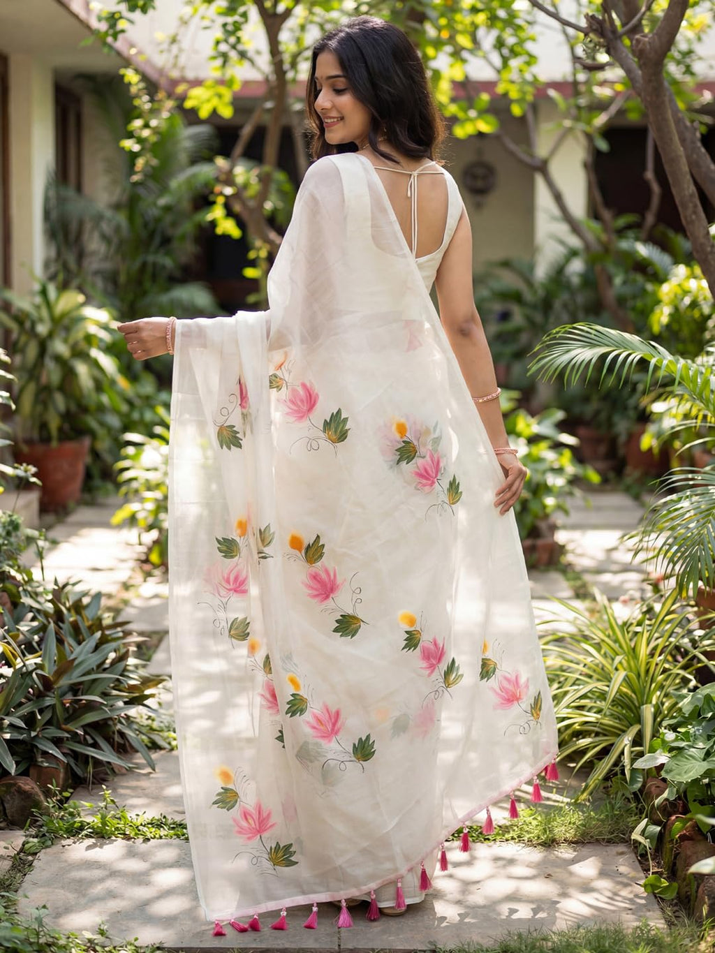White Chiffon Floral Saree