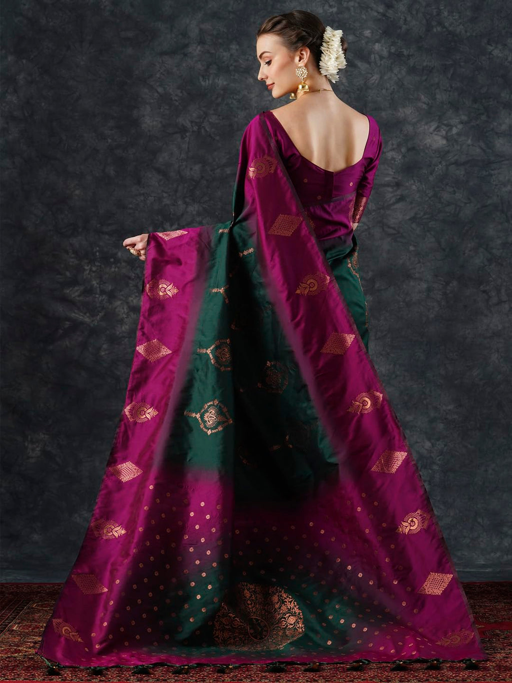 Green Silk Checkered Saree