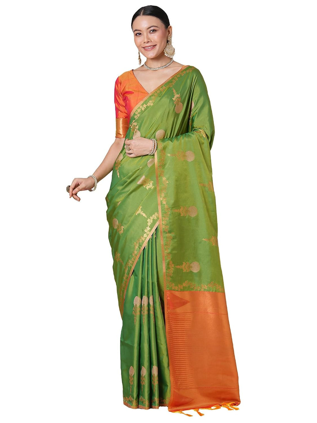 Light Green Silk Paisley Saree - Green