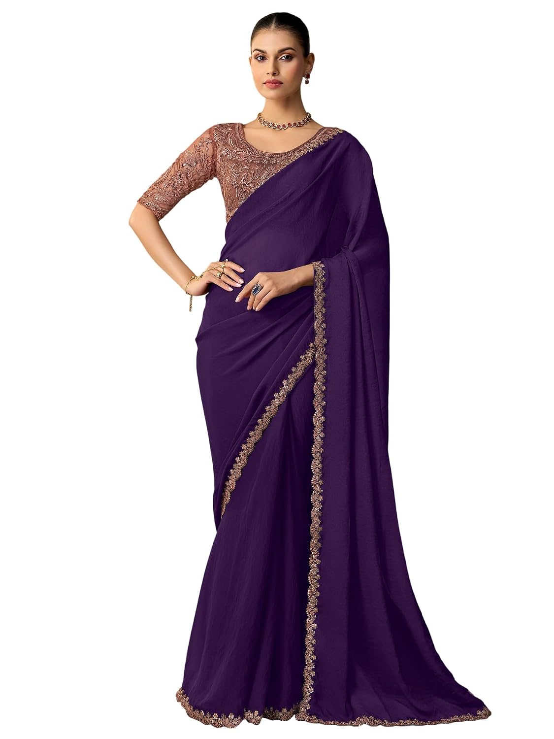 Red Chiffon Ombre Saree - Purple 2