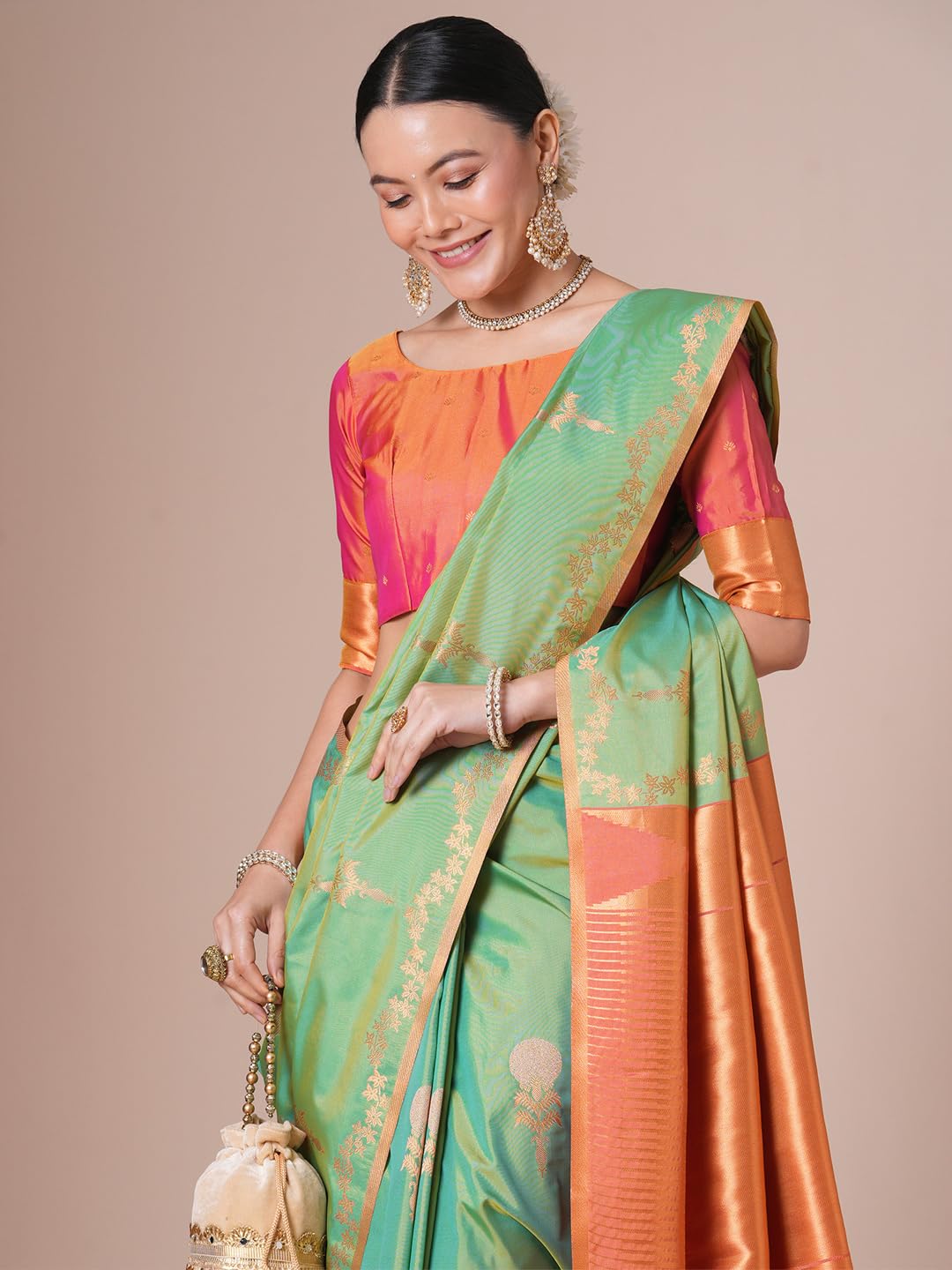 Light Green Silk Paisley Saree