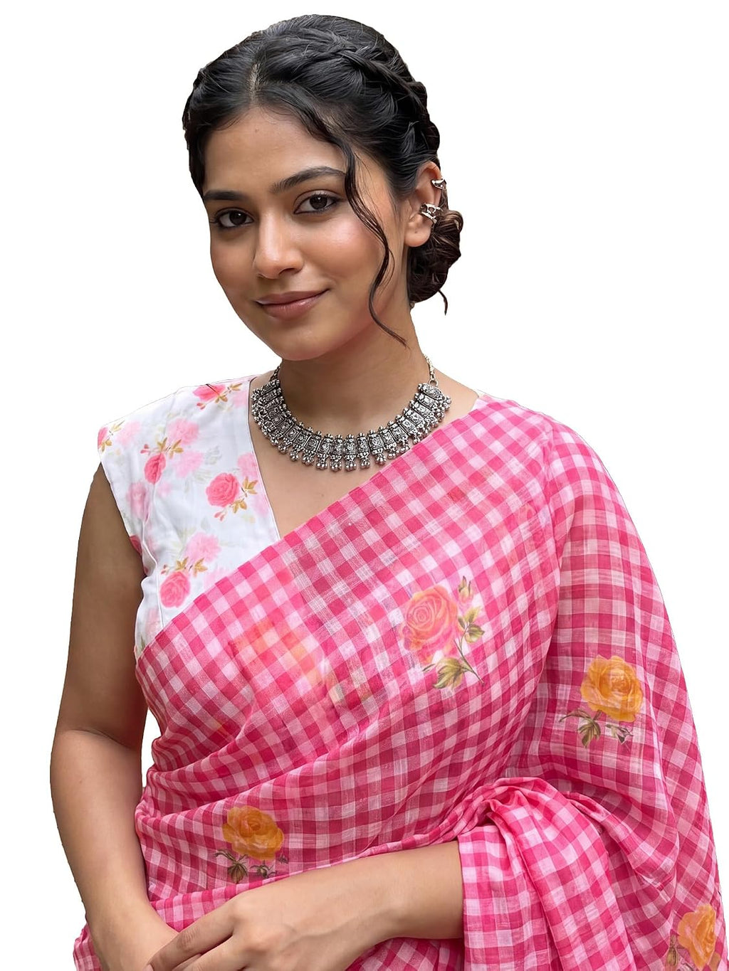 Pink Linen Striped Saree