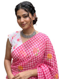 Pink Linen Striped Saree