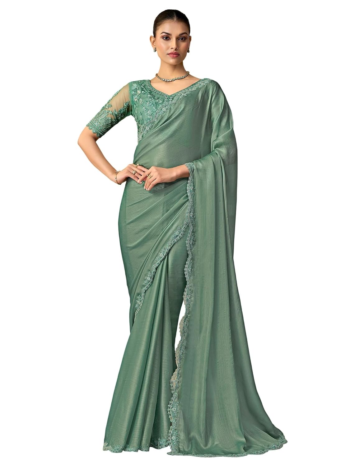 Red Chiffon Ombre Saree - Light Blue