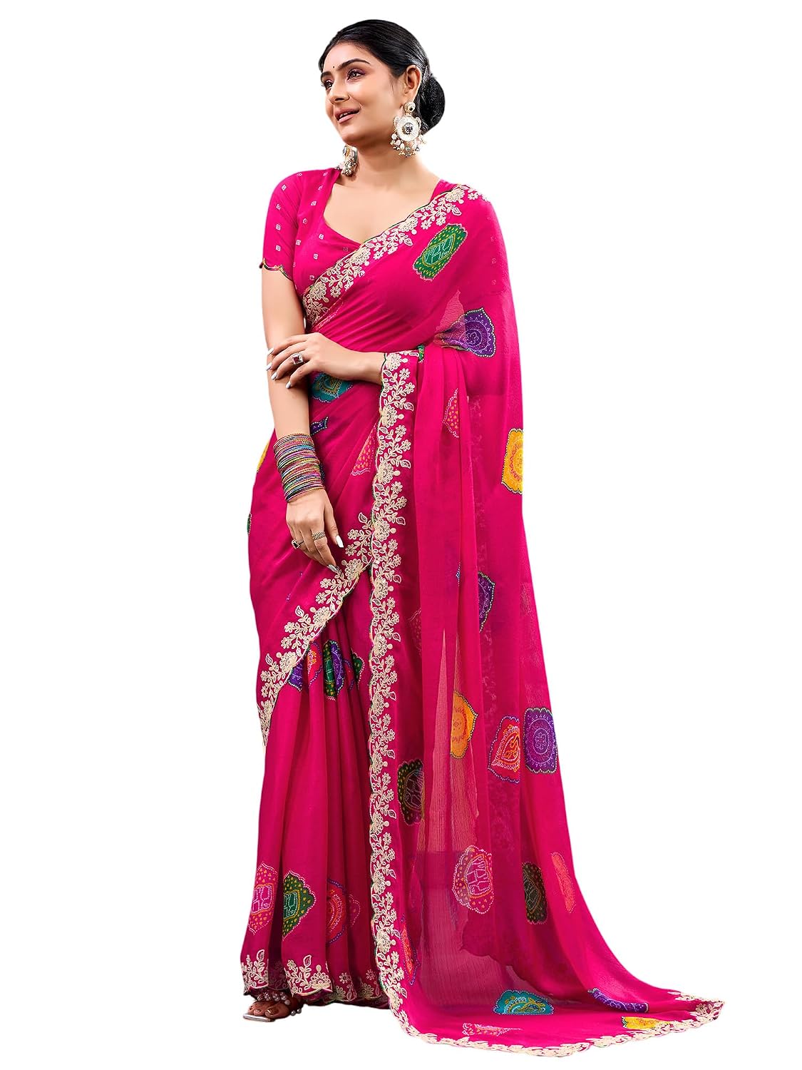 Multicolour Silk Checkered Saree - Pink 2