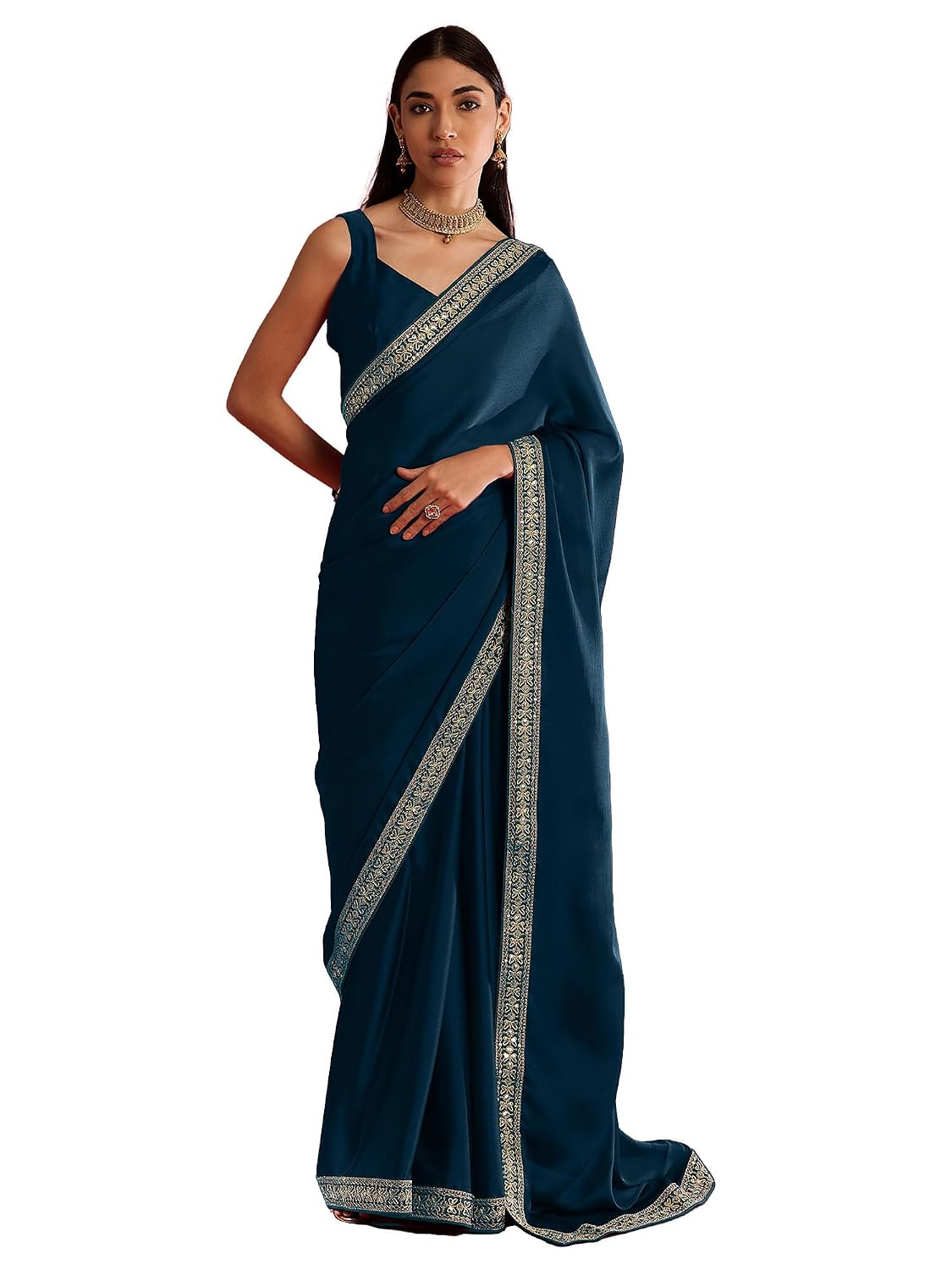 Maroon Silk Geometric Saree - Teal Blue