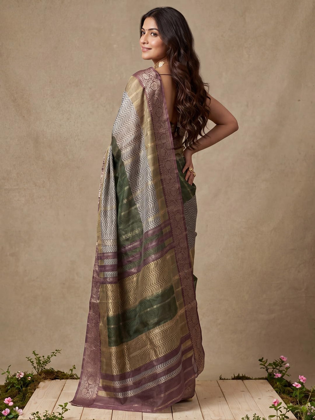 Multicolour Silk Checkered Saree