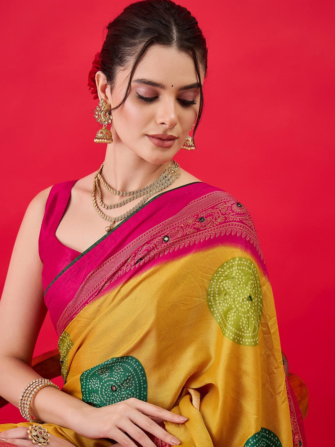 Yellow Georgette Polka Dots Saree