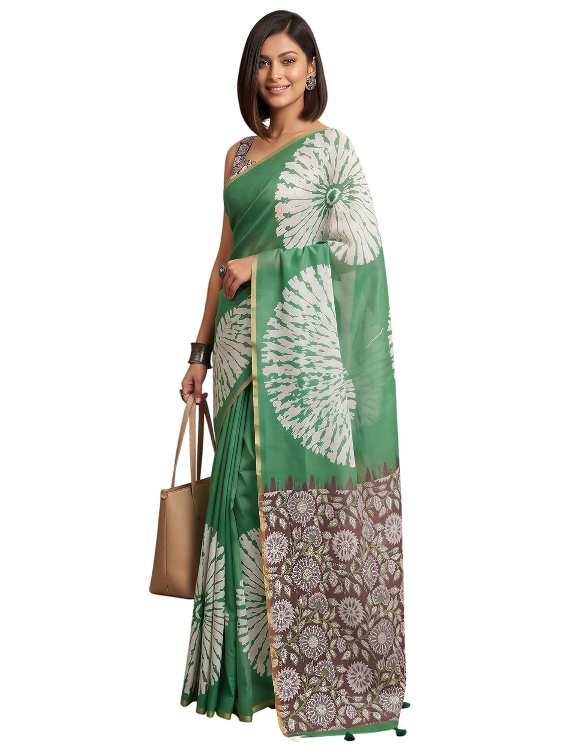 Pink Cotton Blend Shibori Saree - Light Green