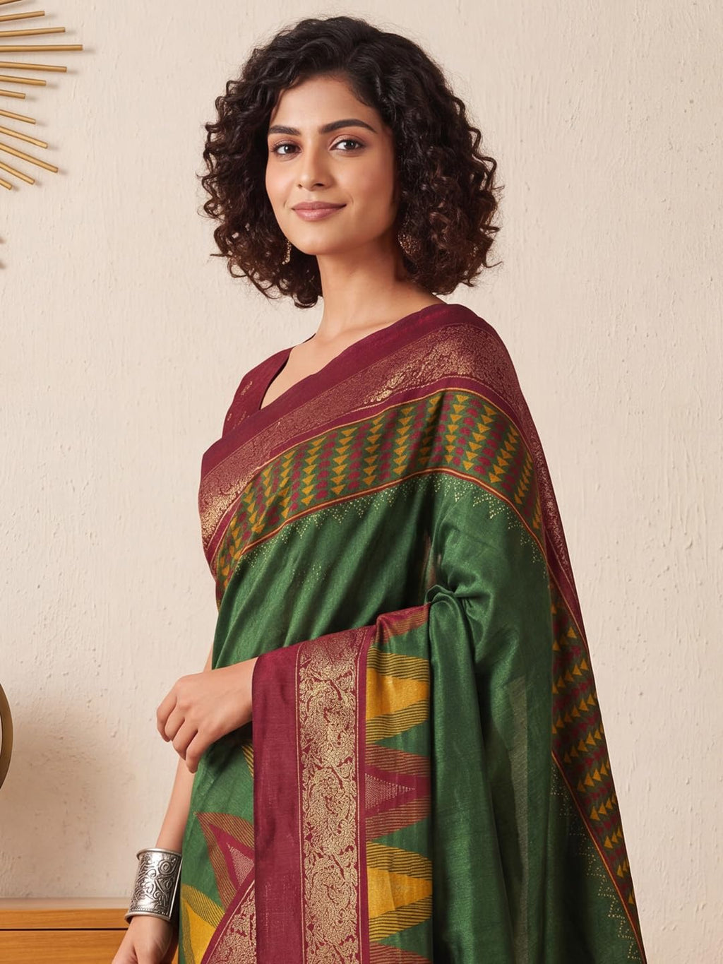 Green Tussar Silk Striped Saree