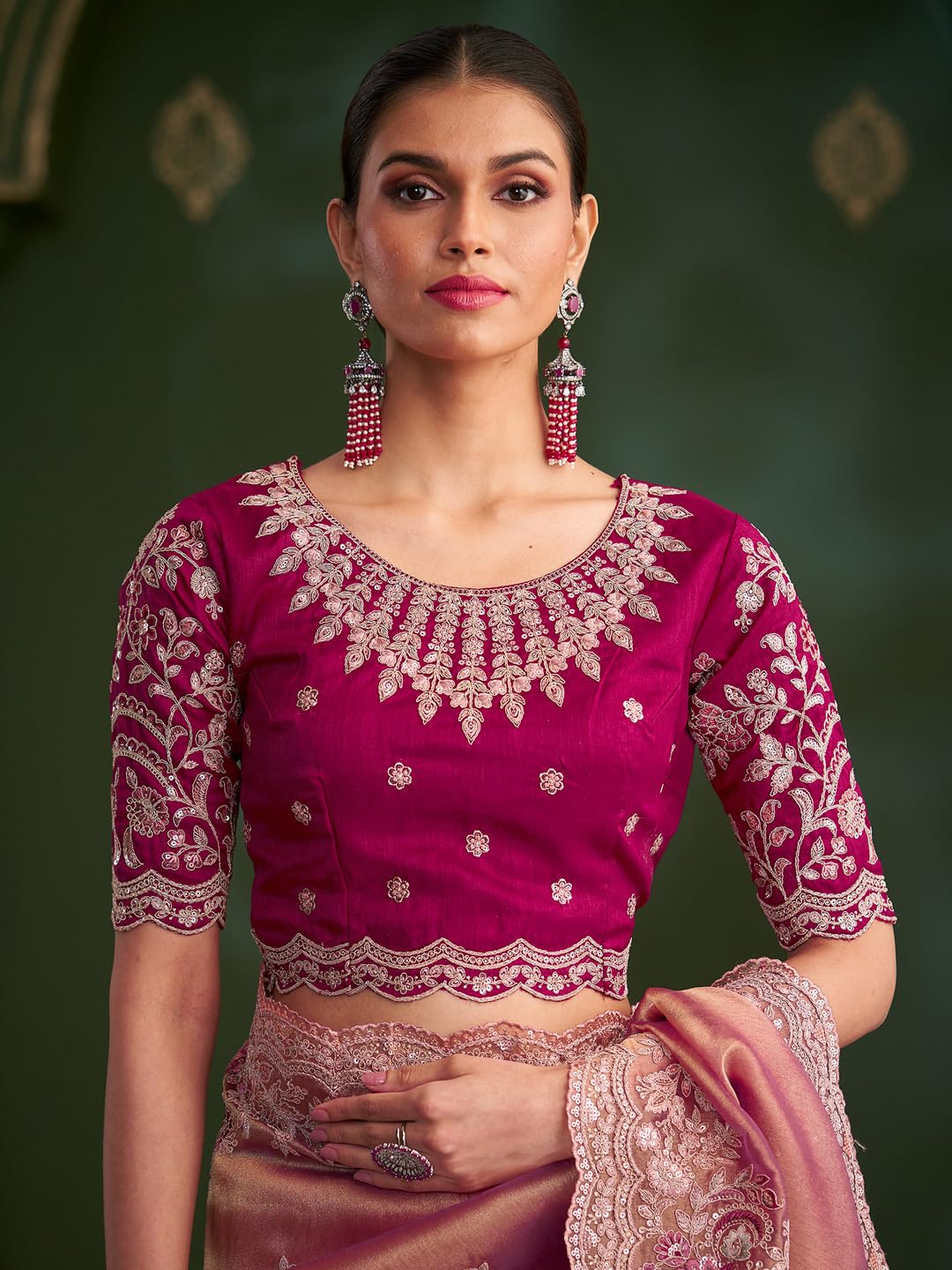 Rose Tissue Paisley Saree