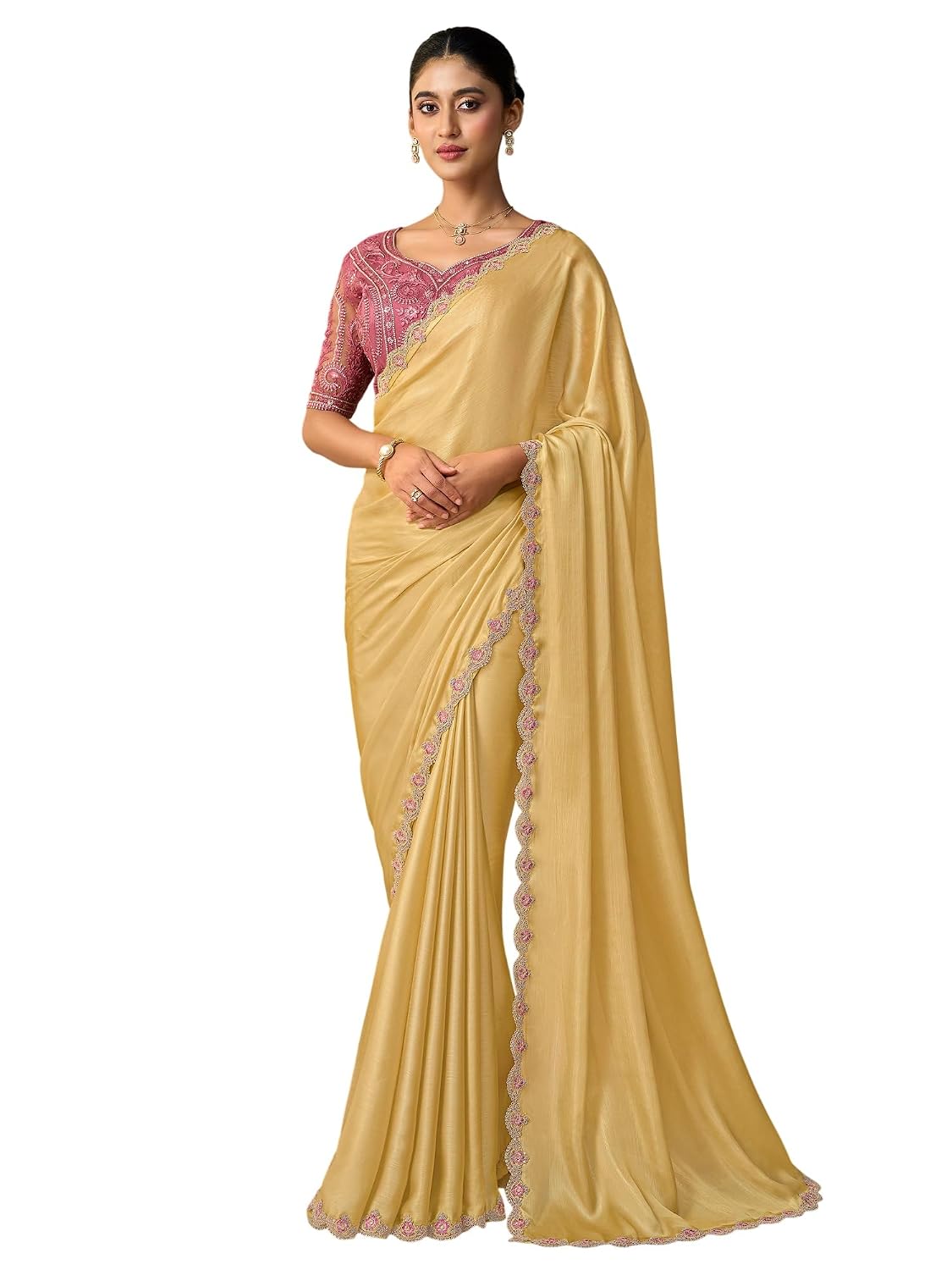 Red Chiffon Ombre Saree - Yellow