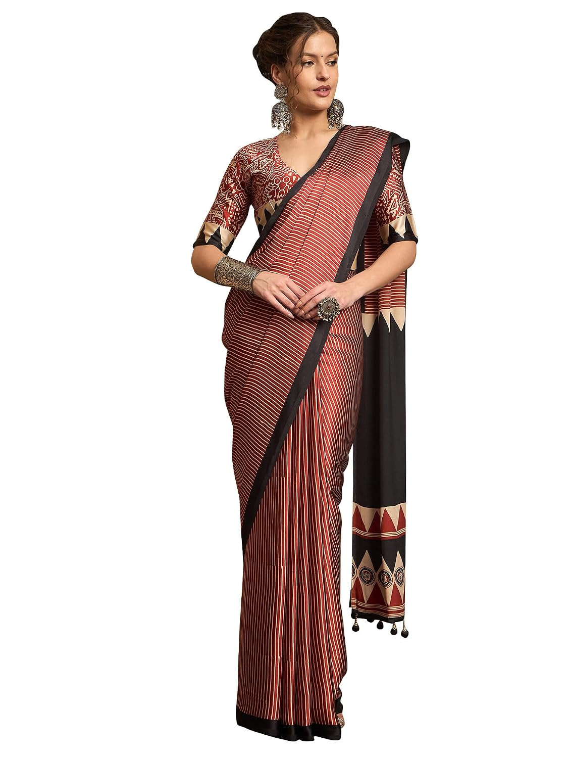 Maroon Crepe Striped Saree