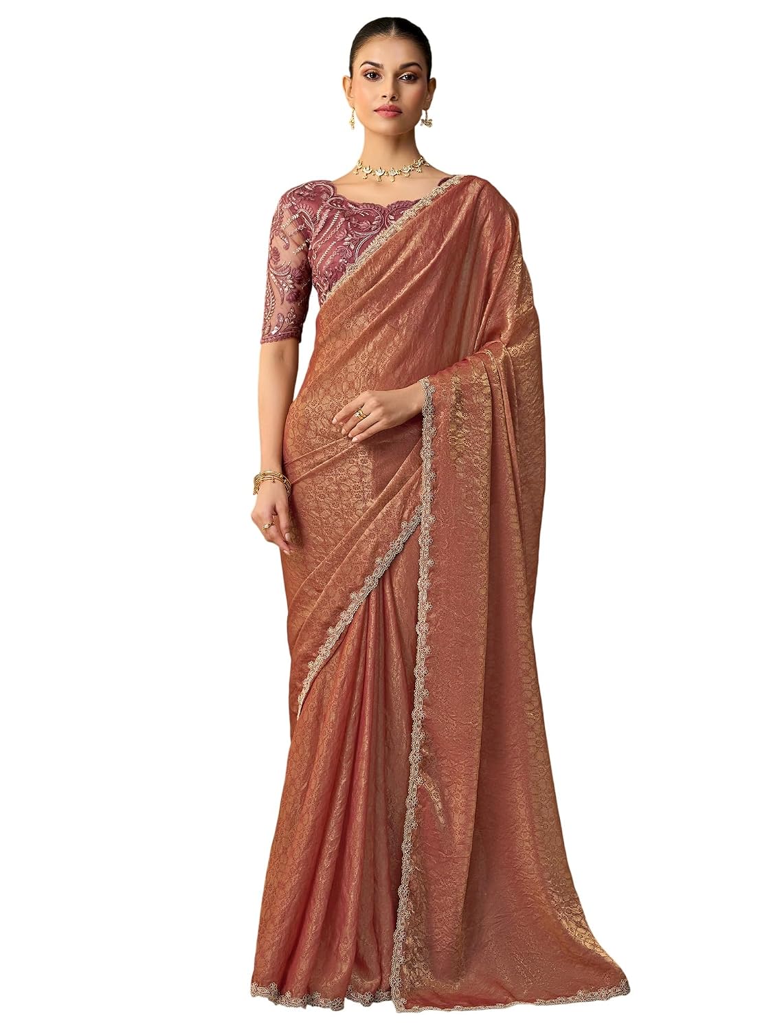 Red Chiffon Ombre Saree - Rust