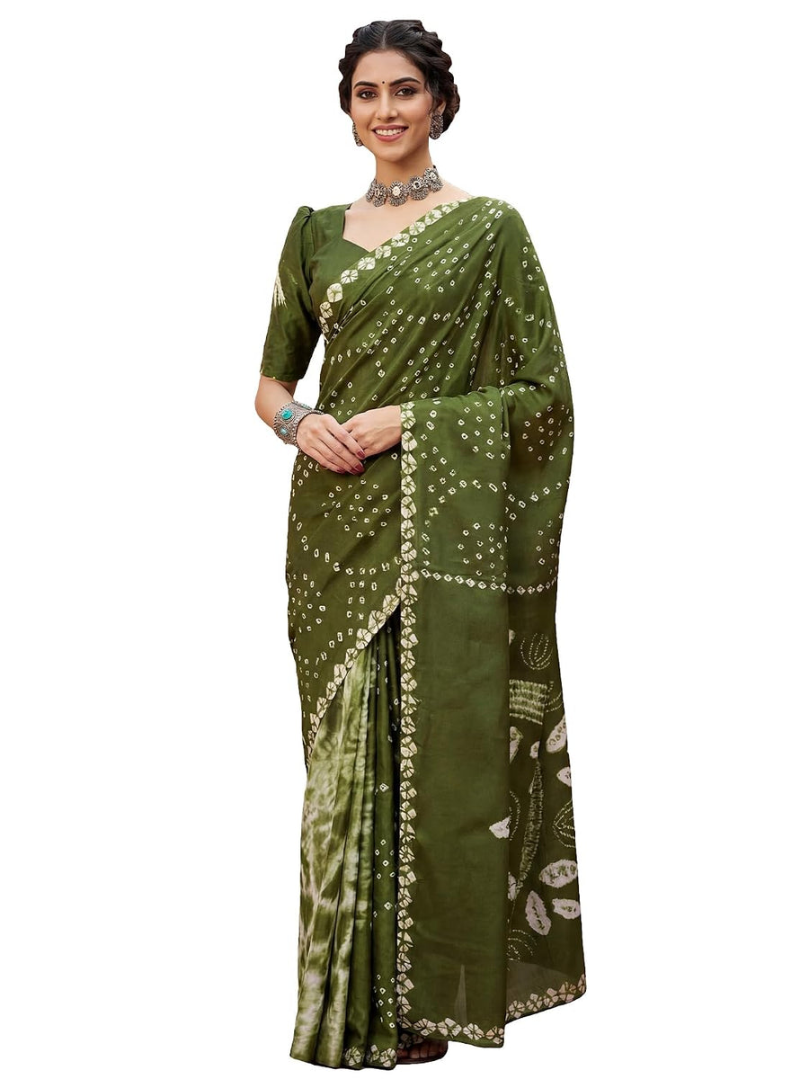 Green Crepe Polka Dots Saree