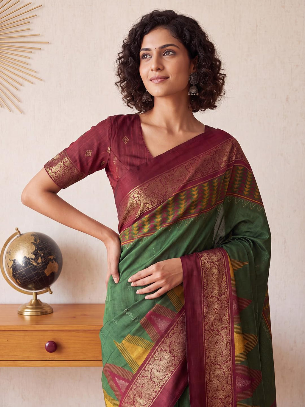 Green Tussar Silk Striped Saree