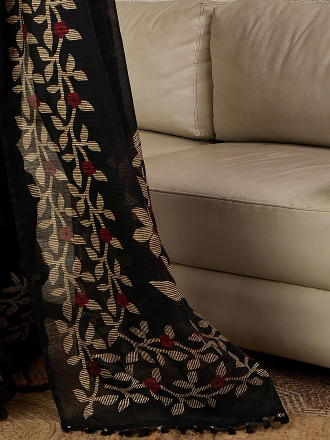 Black Cotton Floral Saree